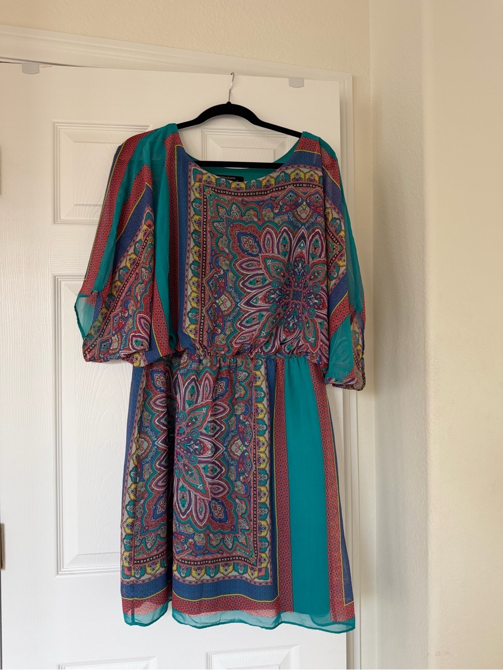 Signature by Robbie Bee Teal Multicolor Paisley Mini Dress